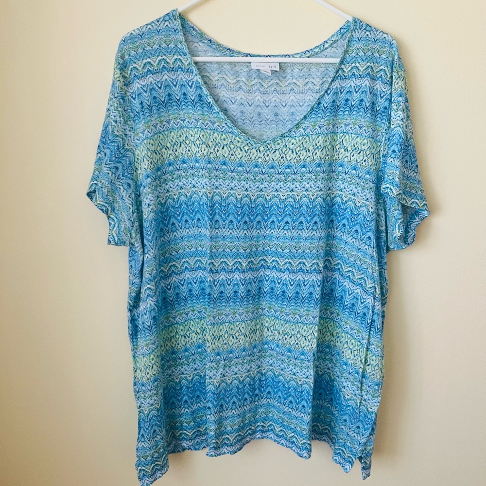 J Jill love linen blue short sleeve printed shirt 2x